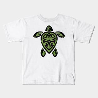 Black & Green Tribal Turtle Tattoo Kids T-Shirt